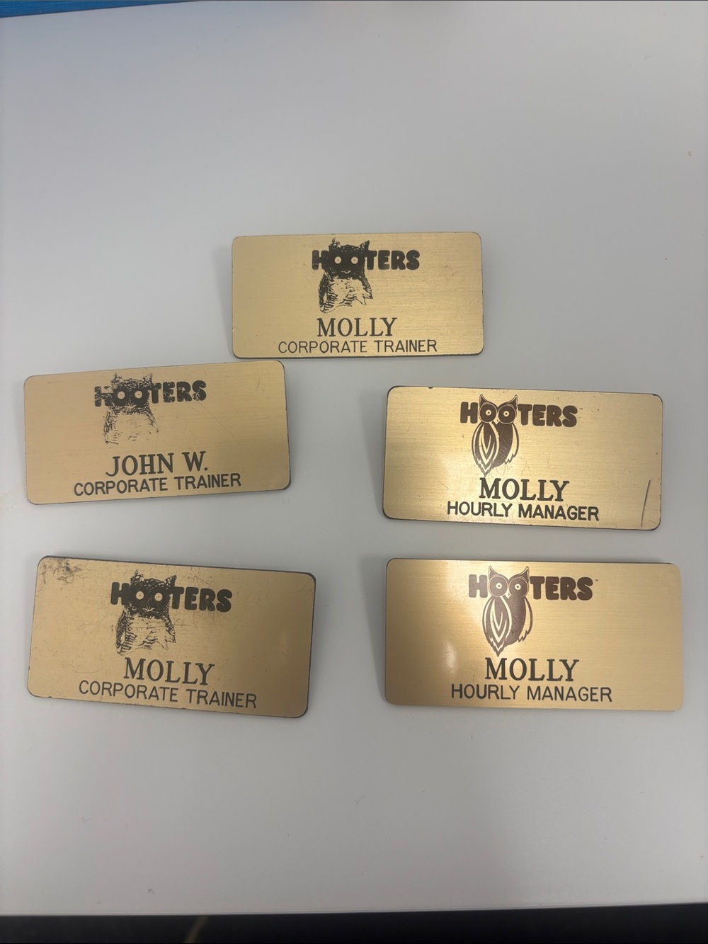 Hooters Gold Tone Name Badges - Gold